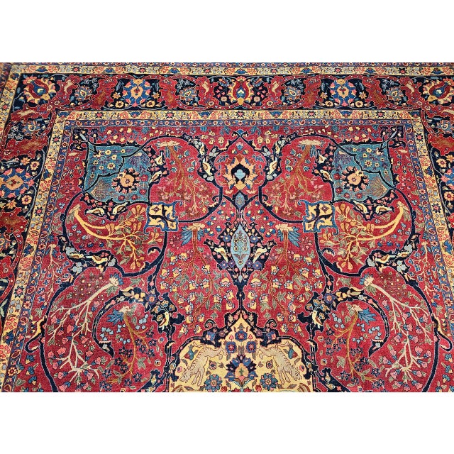 Vintage Persian Tabriz Rug, Hand-Knotted Wool, Garden Floral Pattern, Crimson & Turquoise, 11x15 For Sale - Image 14 of 18