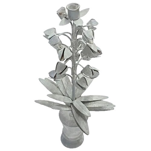 Vintage tole floral stem candleholder on urn base. No maker's marks.