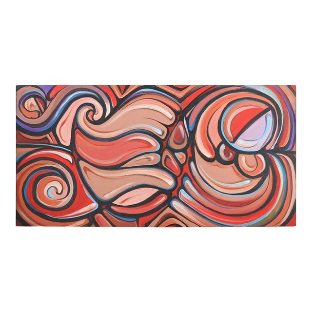 Huge 20th C Abstract Oil Painting "Swirls" Pop Art 48x24 For Sale