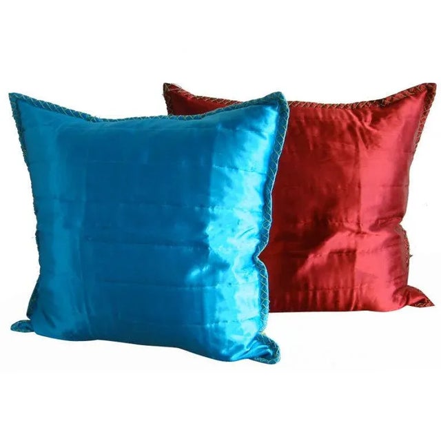 Anichini Silk Red and Turquoise Throw Pillows With Down Pillows Chairish