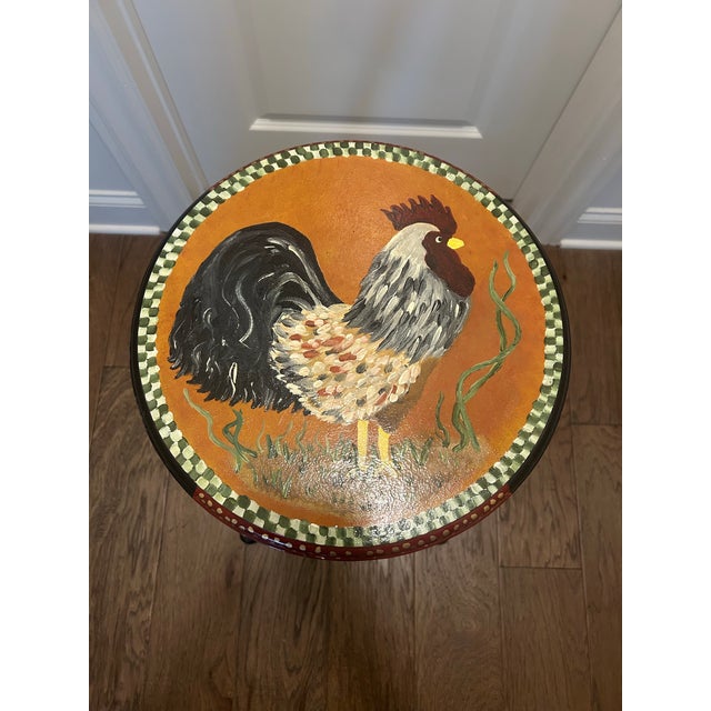 Unique & Whimsical Hand Painted Bar Height Rooster Stool For Sale - Image 4 of 11
