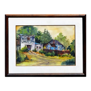 Mid 20th Century "Livery Stable" Watercolor Painting by Elsa Hull, Framed For Sale