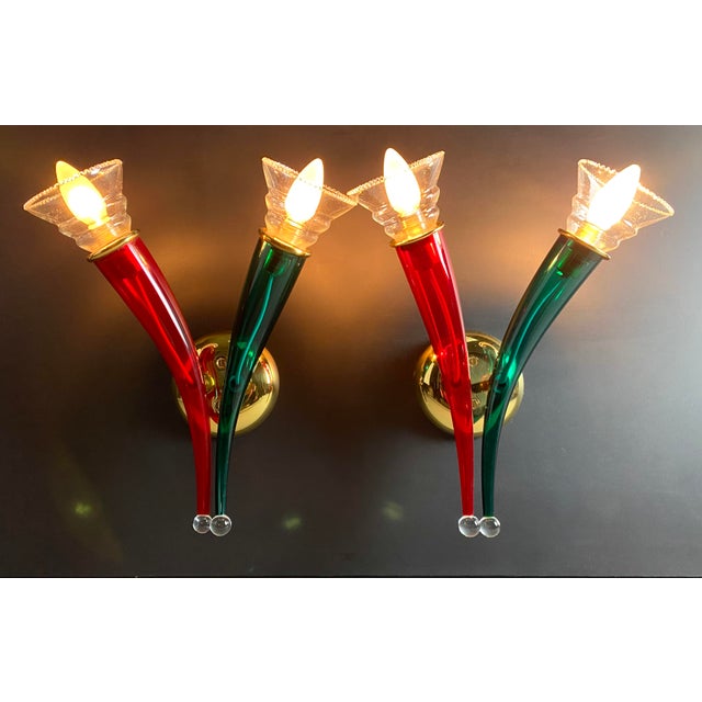 Ducale Hand Blown Red and Green Murano Glass Sconce by VeArt, 1970 For Sale - Image 16 of 17