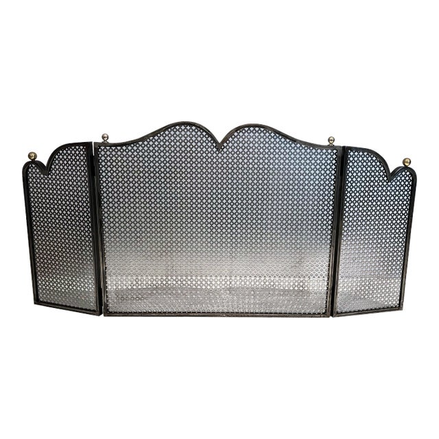 Modernist Steel and Brass Fireplace Screen For Sale