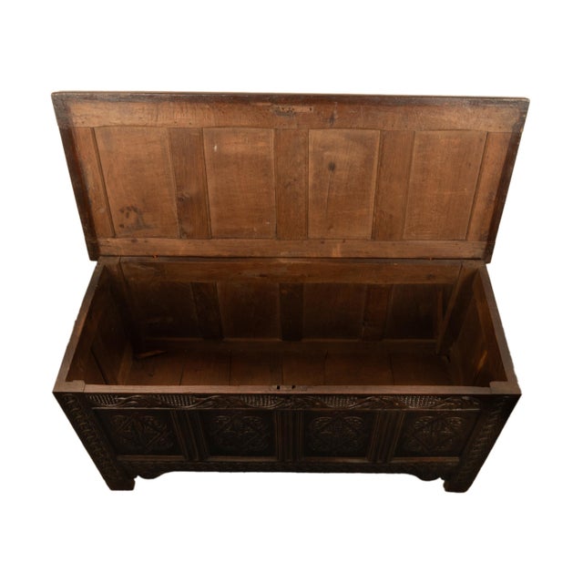 Antique 17th Century Jacobean Charles II Dark Oak Carved Coffer Chest 1680 For Sale - Image 13 of 16