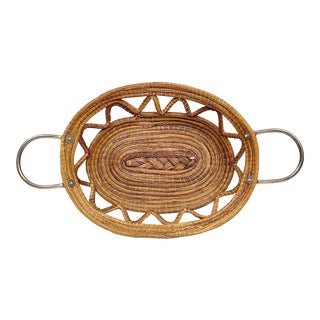 Vintage Braided Basket With Handles For Sale