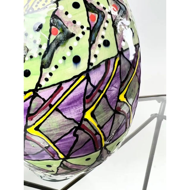 Ceramic Abstract Studio Multi-Color Hand Painted Ceramic Vase Signed & Dated 1999 For Sale - Image 7 of 17