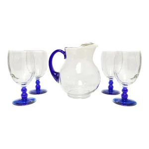 Late 20th Century Libbey Blue Pitcher and Goblet Glasses Iced Tea - Set of 5