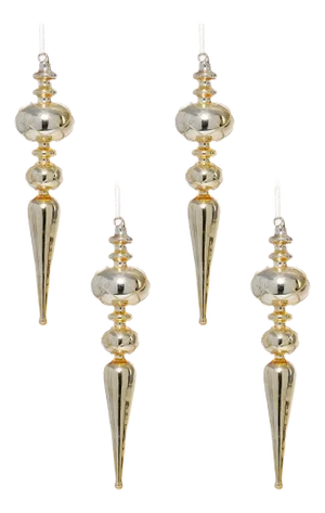 Gold Metallic Finial Holiday Ornaments, Set of 4