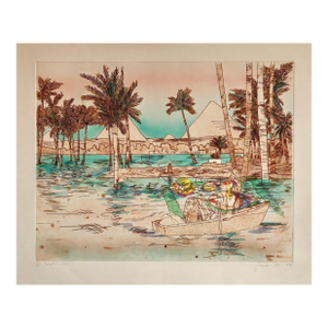Susan HallMystic Cafe, Pyramids Signed Aquatint Etching California Woman Artist Susan Hall, 1978