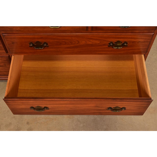 Wood Henkel Harris Georgian Solid Cherry Wood Ten-Drawer Dresser, 1960s For Sale - Image 7 of 15