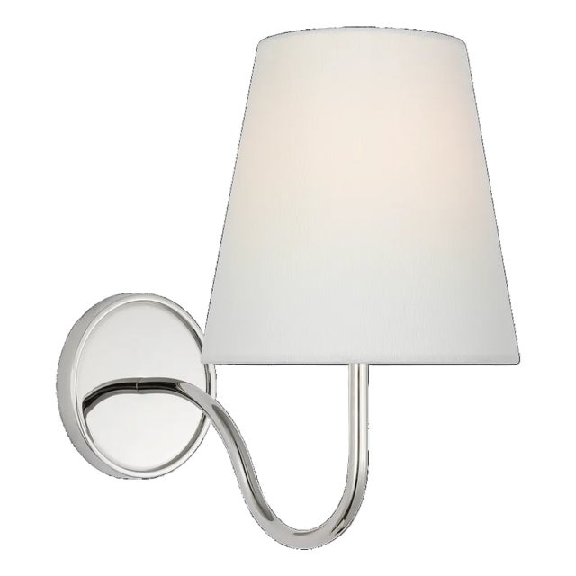 Amber Lewis for Visual Comfort Signature Lyndsie Sconce in Polished Nickel with Linen Shade For Sale
