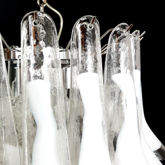 Silver Vintage Milky White Murano Glass and Crystal Petals Chandelier, Italy, 1981 For Sale - Image 8 of 14