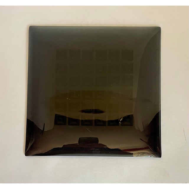 Metal Art Deco Smoky Glass and Gold Geometric Glass Tray Trinket Dish For Sale - Image 7 of 7