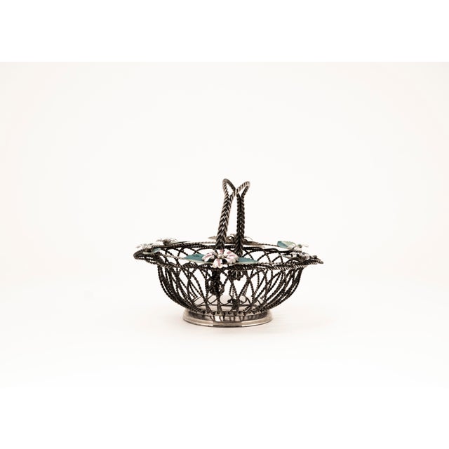 Hollywood Regency Wire Basket with Floral Decor, 1950s For Sale - Image 6 of 10