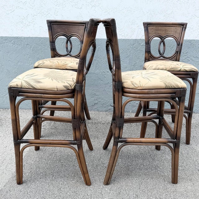 Early 21st Century Boho Chic Rattan and Wicker Counter Stools - Set of 4 For Sale - Image 5 of 7