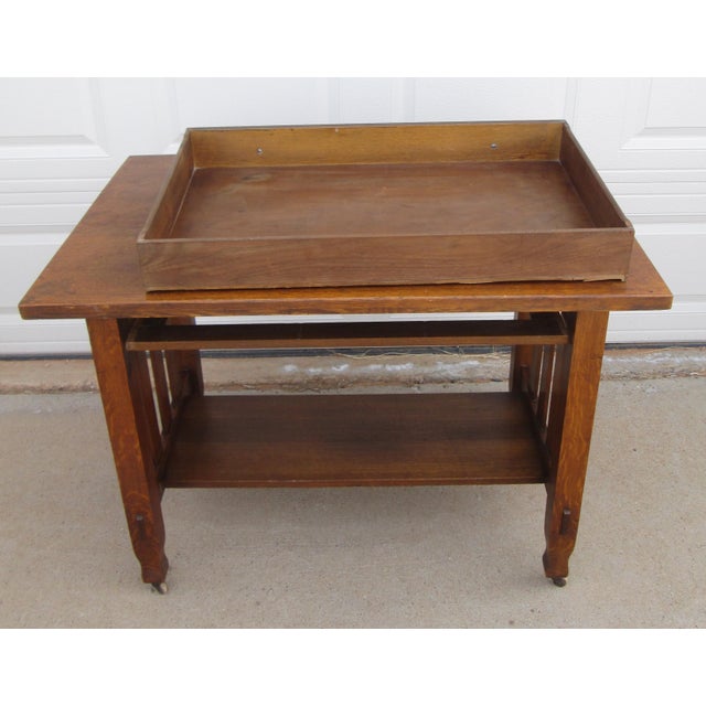 Early 20th Century Stickley Attributed Mission Oak Arts and Crafts Library Table / Writing Desk For Sale - Image 13 of 18