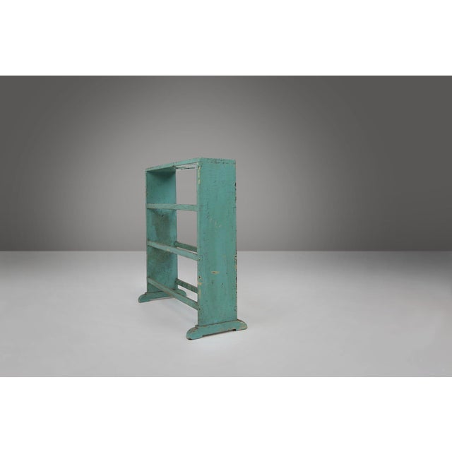 Small Industrial Mint-Colored Rack with 4 Shelves, Belgium, 1920s For Sale - Image 10 of 13