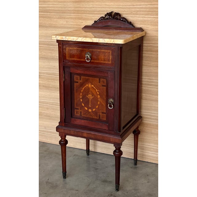 20th Century Pair of Louis XVI Style Marble-Top, Bronze and Walnut Nightstands For Sale - Image 18 of 18