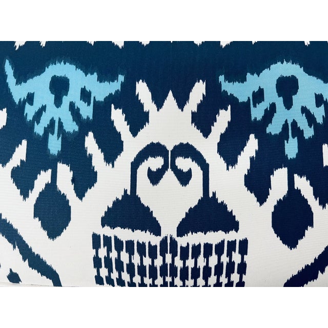 Tribal Quadrille China Seas Kazak Blue and White Ikat Bench For Sale - Image 3 of 5