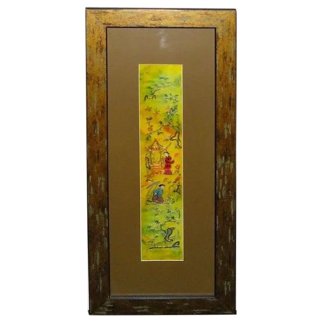 Vintage Hand Embroidered Framed Textile For Sale