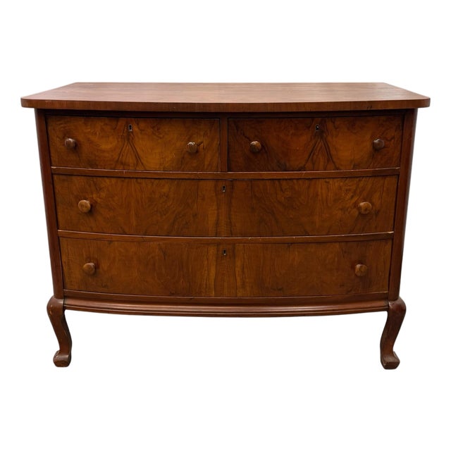 Vintage Traditional Colonial Style Mahogany & Burl Wood Chest of Drawers For Sale