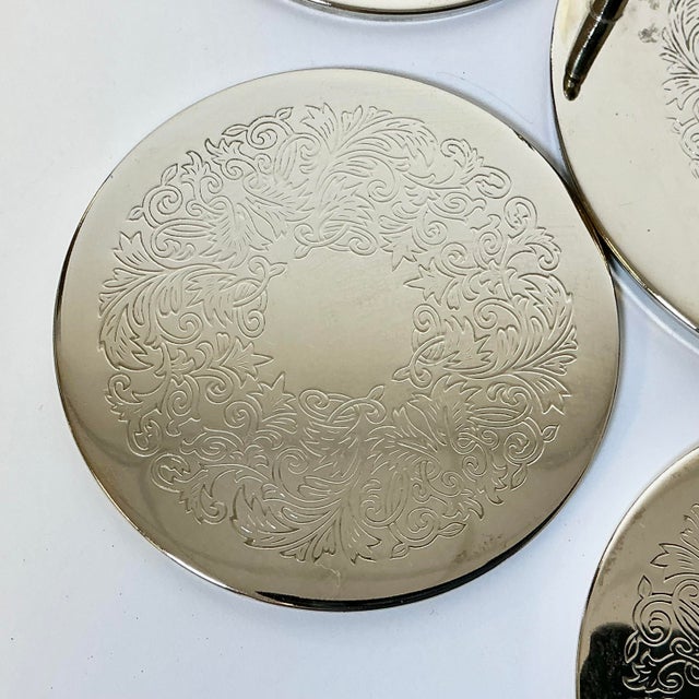 Mid Century Hollywood Regency Chippendale Silver Plate Coasters and Caddy - Set of 7 For Sale - Image 13 of 15