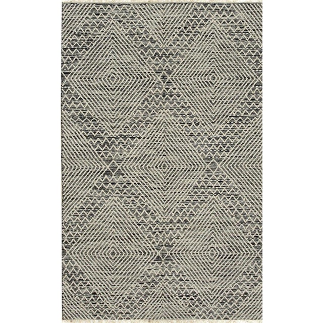 4x6 Black Handwoven Wool Stacked Chevron Diamond Geometric Modern Carpet Rug For Sale - Image 11 of 12