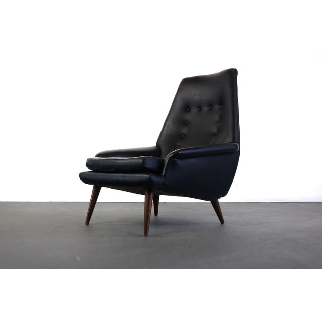 1960s Danish Modern Lounge Chair in Original Black Vinyl Upholstery For Sale - Image 5 of 5
