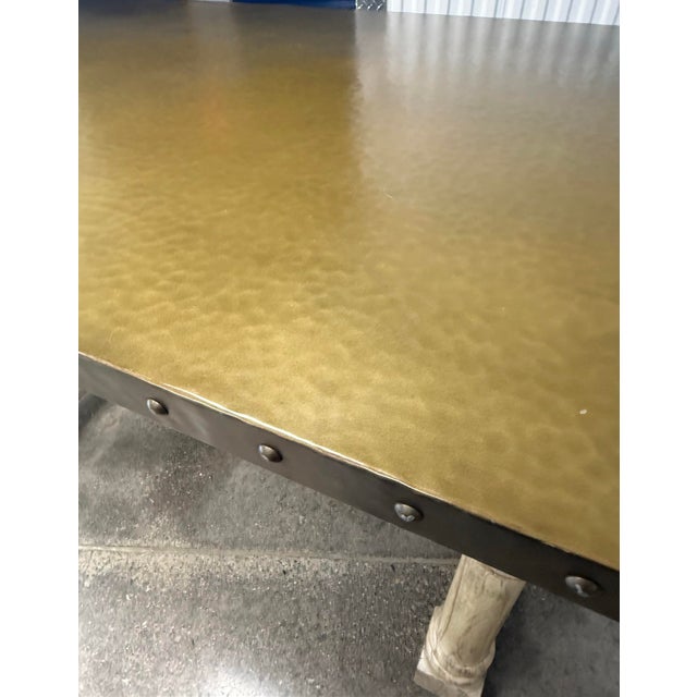Wood Lexington Twilight Bay Shelter Island Rectangle Bistro Table / Kitchen Island With Hammered Metal Top For Sale - Image 7 of 10