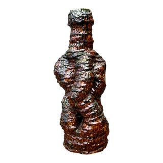Vintage Sculptural Textured Ceramic Vase For Sale