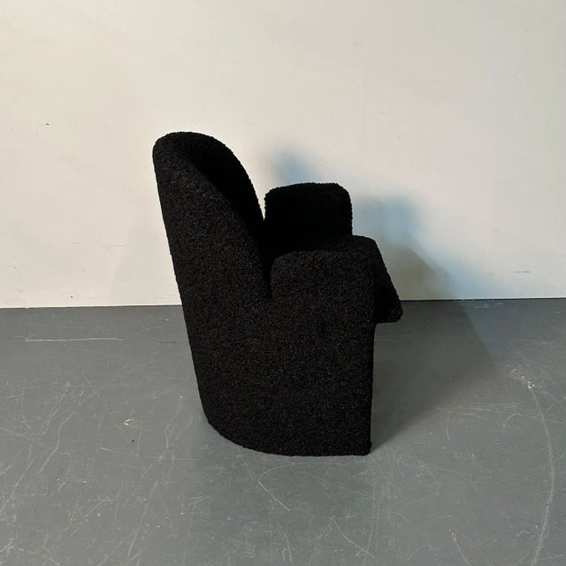 Textile Single Mid-Century Modern Style Arm / Lounge Chair, Black Boucle, Organic Form For Sale - Image 7 of 13