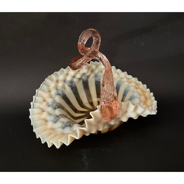 Vintage Murano Art Glass Basket with Opaline Bowl and Pink Twisted Handle, Italy, 1960s For Sale - Image 6 of 9