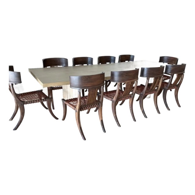 Klismos Style Solid Walnut Dining Chairs -Set of 10 For Sale
