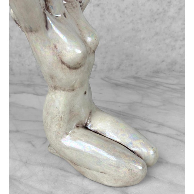 White Vintage 12" Art Deco Nude Women Iridescent Ceramic Sculpture For Sale - Image 8 of 9