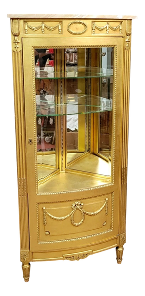 Louis XVI Style Corner Display Bookcase in Gilt Wood, 1880-1900
