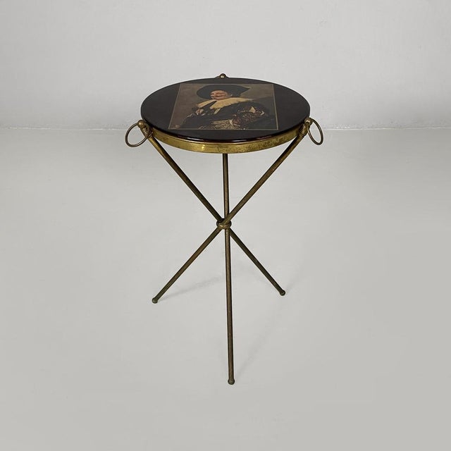 Mid-Century Modern Italian Coffee Table in Brass and Wood Top with Portrait, 1950s For Sale - Image 16 of 16