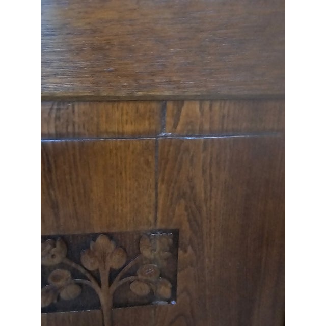 French 1920s Solid Oak Bed Frame Carved Floral Design Full / Queen Adaptable For Sale - Image 9 of 17