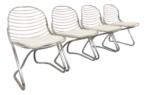 Vintage Italian Chairs in Chrome Metal and Looped Fabric Pad by Gastone Rinaldi, 1970s, Set of 4