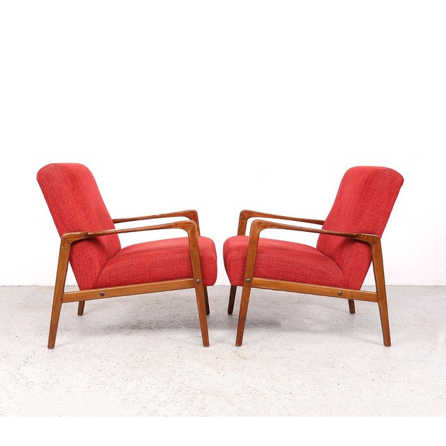 Vintage Danish Wooden Armchairs with Coral Fabric, 1950s, Set of 2 For Sale - Image 13 of 13