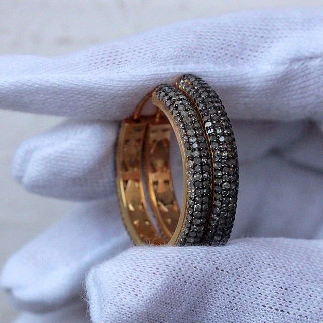 925 Sterling Silver Pave Diamond Hoop Earring for Her Beautiful Anniversary Gift, A Pair For Sale - Image 17 of 18