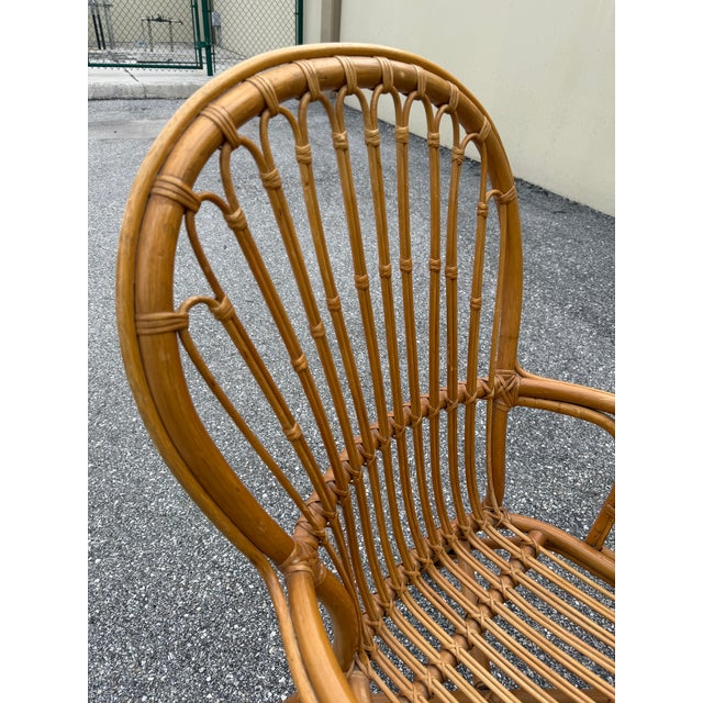 Mid-Century Modern 1980s Coastal Island Style Rattan/Bamboo Glass Top Dining or Game Table & 4 Chairs a Set For Sale - Image 3 of 11