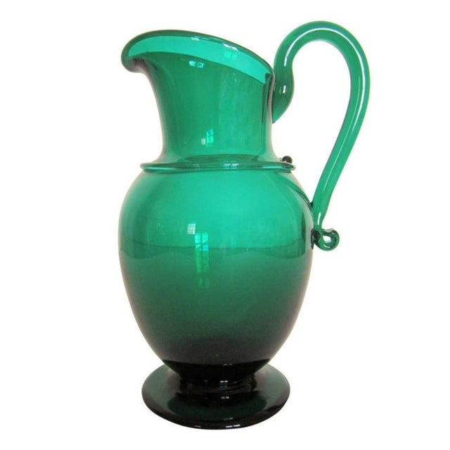 Emerald Green Art Glass Urn Pitcher Vase Chairish