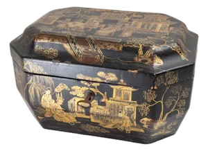 19th Century Chinese Chinoiserie Gilt Lacquer Tea Caddy Box