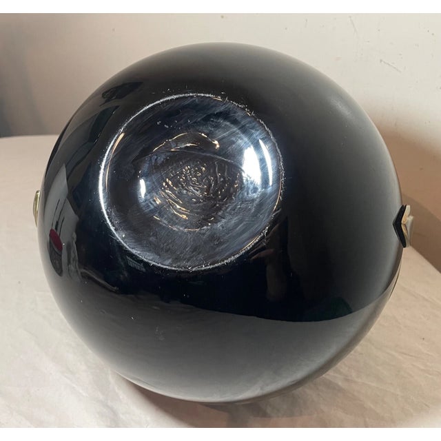 Vintage Black Amethyst Glass Brass Art Deco Bird Decorative Spherical Vase For Sale - Image 14 of 14