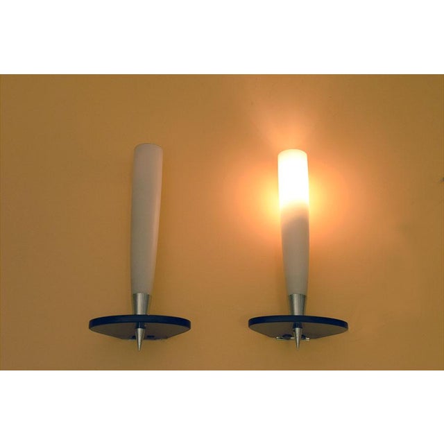 Mid-Century Modern Mid-Century Wall Lights in Satin Glass, Crystal and Chromed Brass, Set of 2 For Sale - Image 3 of 14