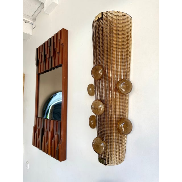 Brown Contemporary Pair of Brass and Murano Glass Macaroons Sconces, Italy For Sale - Image 8 of 12