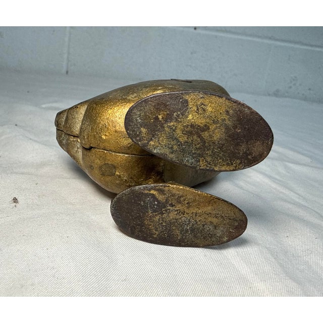 Antique 1900's Ac Williams Hand Painted Cast Iron Gold Duck Goose Still Bank For Sale - Image 9 of 10