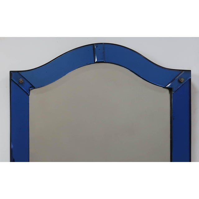 Vintage Art Deco Cobalt Blue Glass Framed Bevelled Mirror, 1930 For Sale - Image 6 of 9