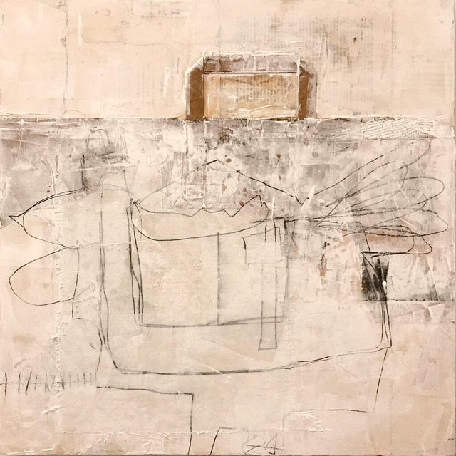 Contemporary Christiane Corcelle "Suspendu Dans Le Monochrome" Mixed Media on Board, Framed Minimalist Abstract Painting in Cream and Beige, 2022 For Sale - Image 3 of 9